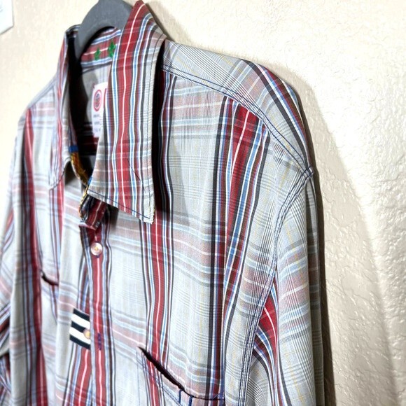 Robert Graham Shirt Mens Freshly Laundered Shirt Red/Tan Plaid shirt size L - Picture 10 of 12